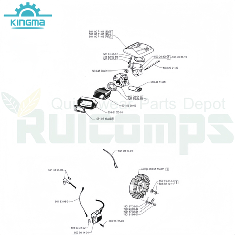 Parts Diagram Air Filter Manifold Carburetor Igniton Coil Flywheel for Husqvarna 61 268 272 Gas-powered Chainsaw