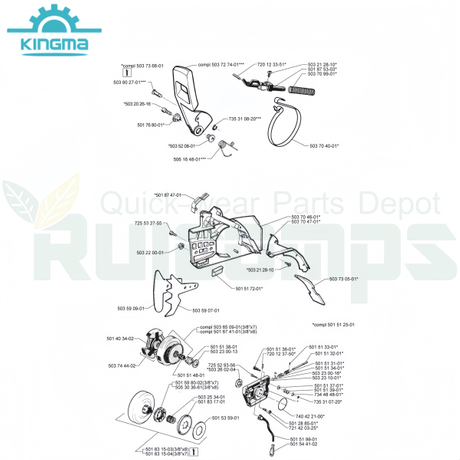 Diagram of Husqvarna 61 268 272 Hand Guard Chain Brake Clutch Rim Sprocket And Oil Pump